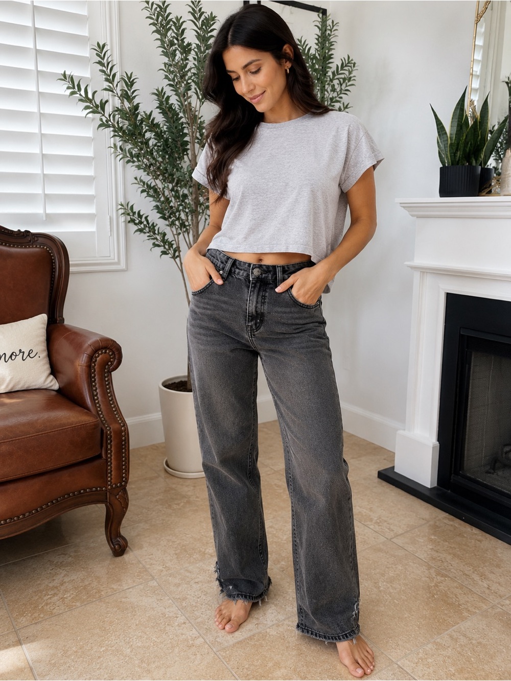 Princess Polly High-Rise Washed Black Wide-Leg Women's Jeans